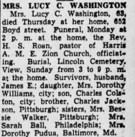 Findagrave  Lucy C. Jackson Washington