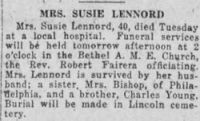 Findagrave  Susan “Susie / Annie” Young Leonard