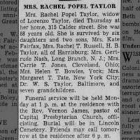 Obituary for RACHEL POPEL TAYLOR (Aged 88)