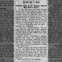 Saved by Hod-Edward Mallow Used It..Against Man with Knife_27 Jul 1910